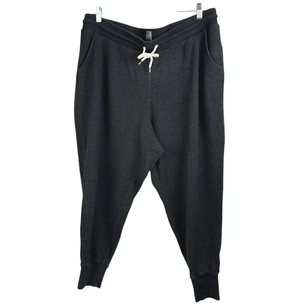 GAP Sweats Black Rib Knit Tapered High Waist Drawstring Trousers Jogger Pants XL